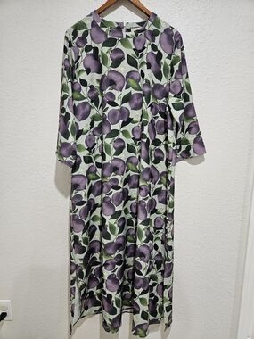 Tuckernuck Purple Floral Maxi Shift Dress with Green Leaves